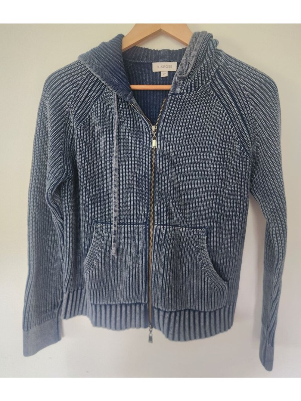 KINROSS Women's Sz. S Navy Ribbed Blue Full Zip Hooded Jacket Sweater